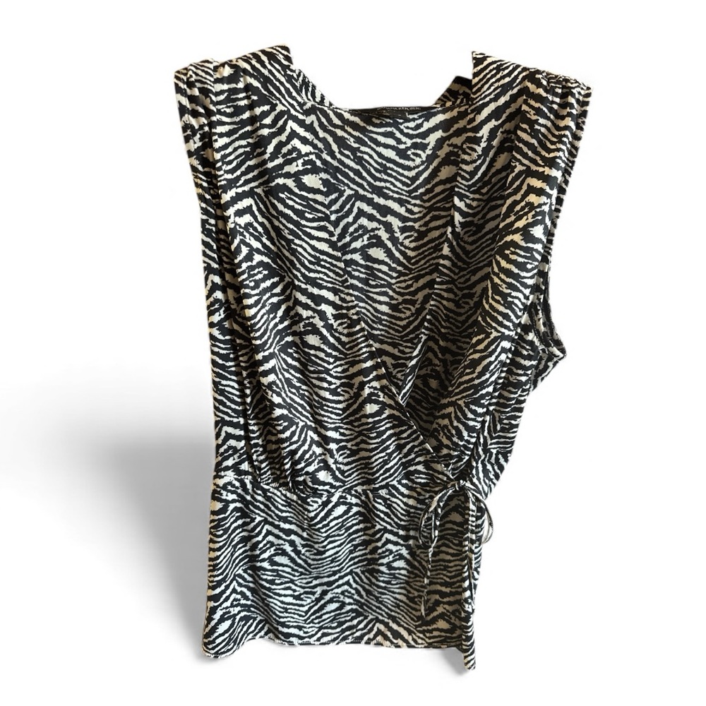 Banana Republic Black and White Zebra Print Blouse Wrap Around V Neck Tie Top